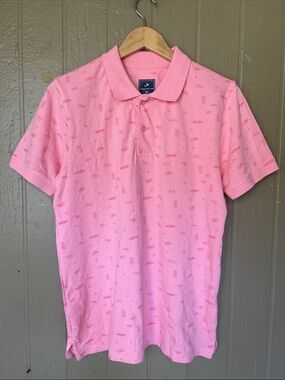 John Miller Pink Short-Sleeve Printed Polo Size M